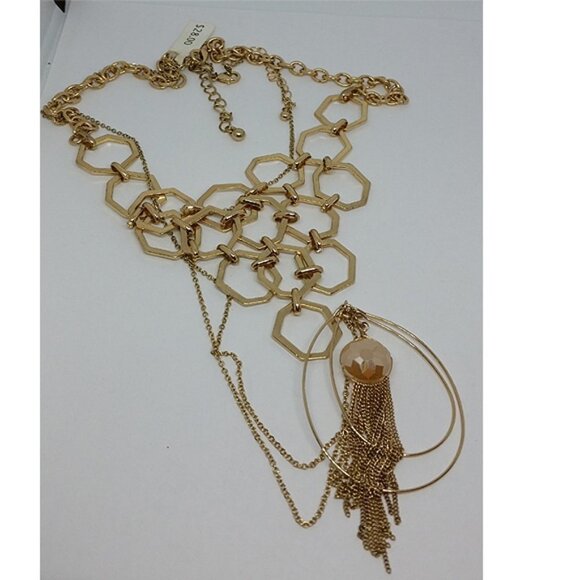 𝅺Curated bundle gold tone chain tassel necklaces layered look modernist style. - Picture 2 of 4